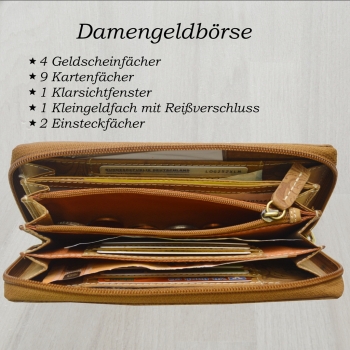 Wild Things Damen Ledergeldbörse mit einen umliegenden Reissverschluss Blumen Prägung